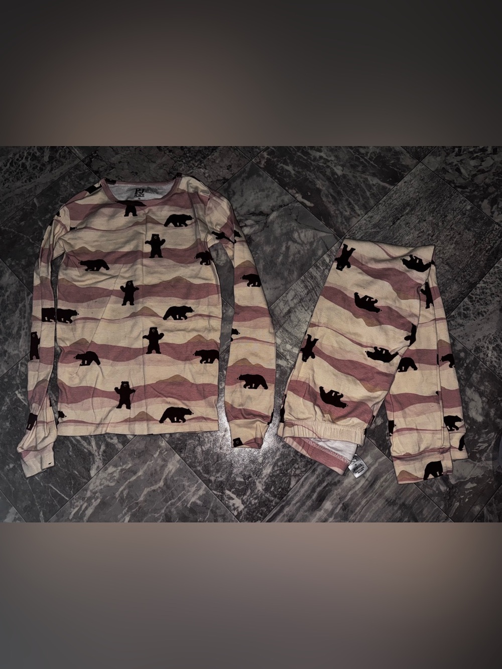 PJ Place Girls Bear Print 2 Piece Pajama Set Size 10 Pink Cream